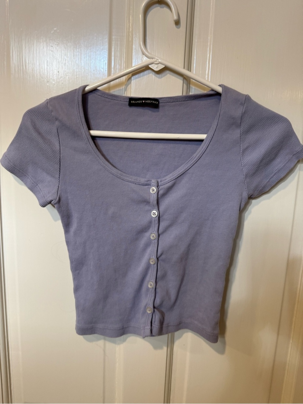Brandy Melville Lavender Ribbed Button-Front Crop Top
